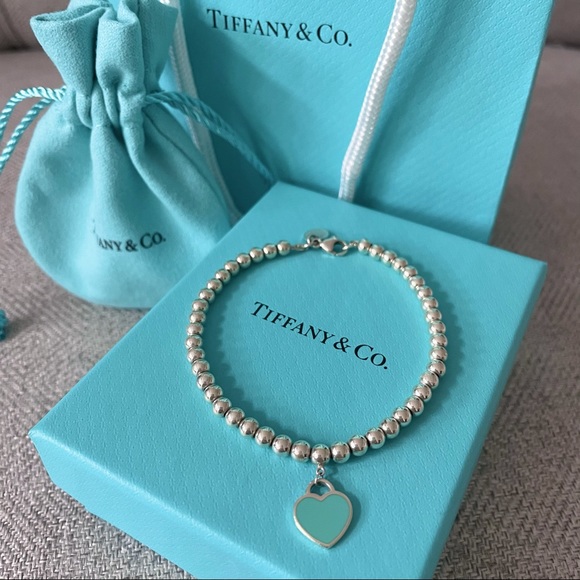Tiffany Blue Heart Tag Bead Bracelet 